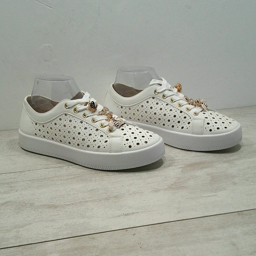 DV by Dolce Vita Jeweled Bee White Eyelet Lace up Sneakers Tennis Shoes - Picture 9 of 14